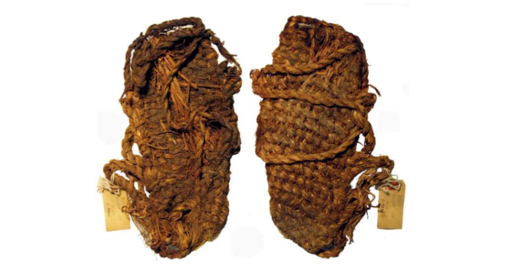 A picture of the earliest known shoes made from sagebrush bark.